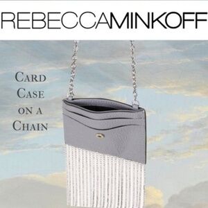 REBECCA MINKOFF NWT Rhinestone-Fringe Leather Card Case-Silver Detachable Strap